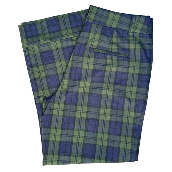 A5 LOFT Tartan Plaid Cuffed Crop Pants Green Blue Preppy Academia  Size 8 - Picture 1 of 8